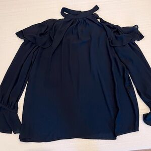 Loft womens blouse size large navy blue work wear